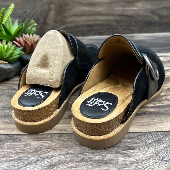 NIB Sofft Bayla 7.5M Suede Leather Slip On Comfort Clogs Mules Black - Picture 7 of 11
